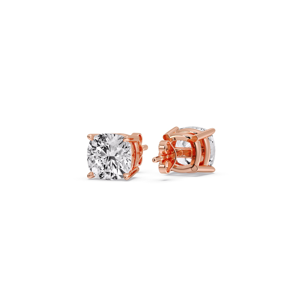 Cushion Cut Diamond Basket Stud Earring 1.50 Carat with 14K Rose Gold White Diamond