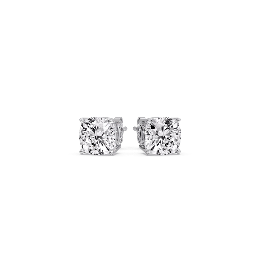 Cushion Diamond Basket Stud Earring 1 Carat with 14K White Gold White Diamond