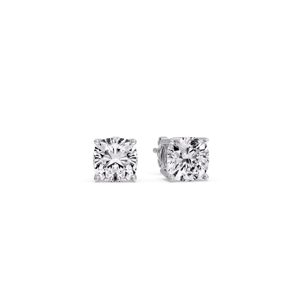 Cushion Diamond Basket Stud Earring 1 Carat with 14K White Gold White Diamond