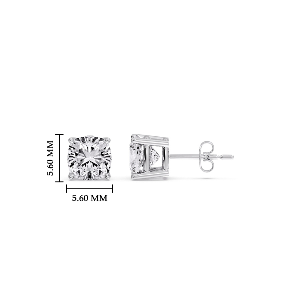 Cushion Diamond Basket Stud Earring 1 Carat with 14K White Gold White Diamond