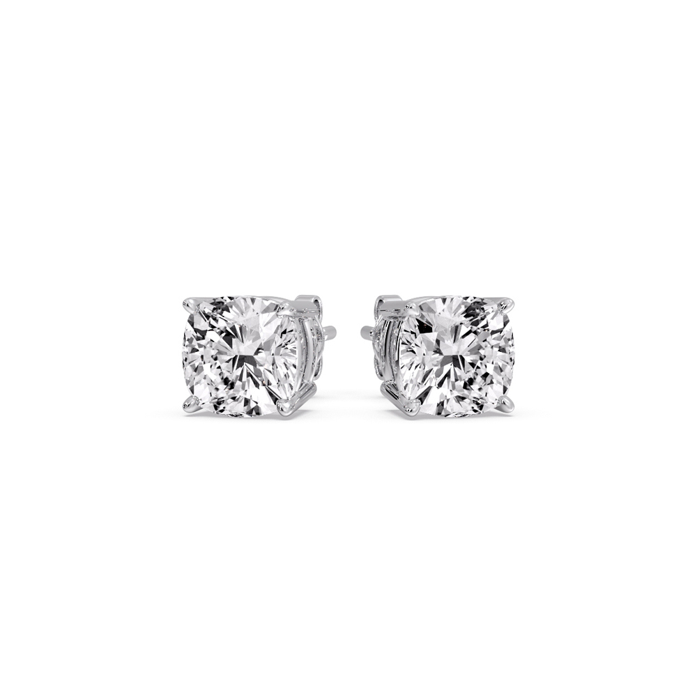 Cushion Diamond Basket Stud Earring 3 Carat with 14K White Gold White Diamond