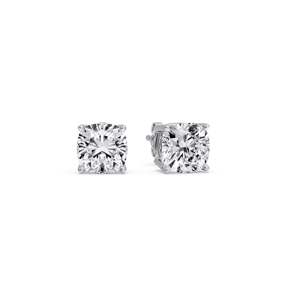Cushion Diamond Basket Stud Earring 3 Carat with 14K White Gold White Diamond