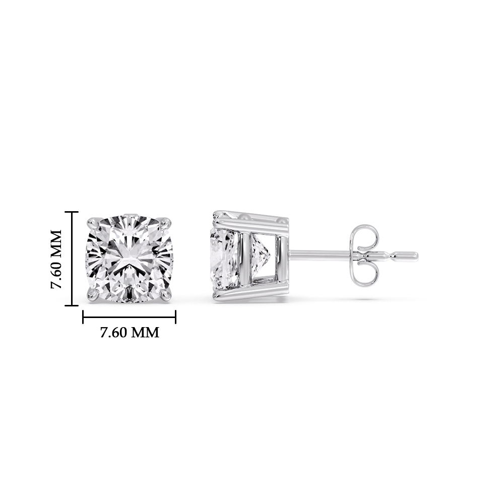 Cushion Diamond Basket Stud Earring 3 Carat with 14K White Gold White Diamond
