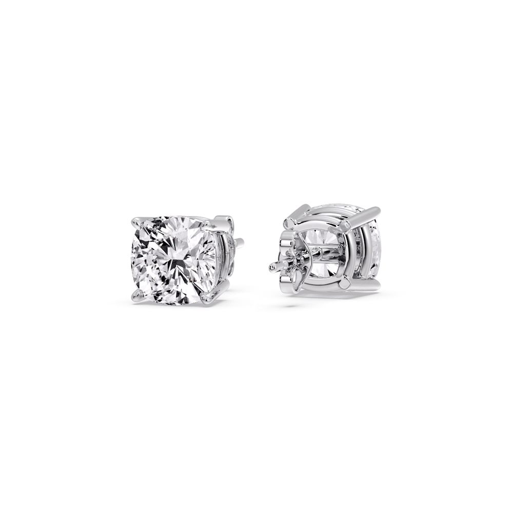Cushion Diamond Basket Stud Earring 3 Carat with 14K White Gold White Diamond