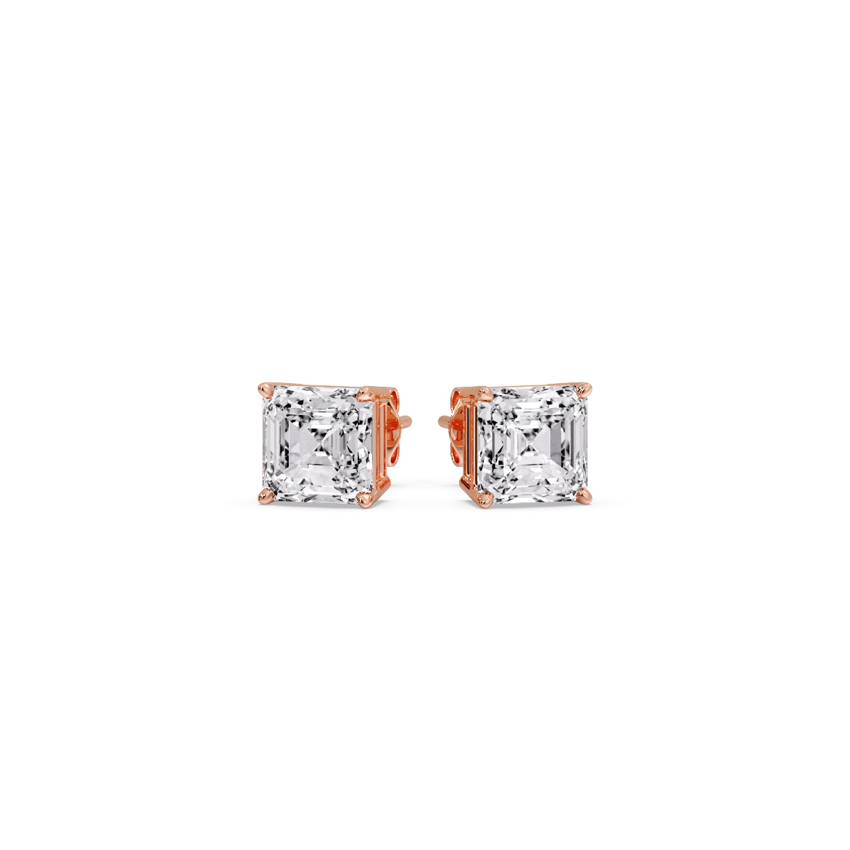 0.75 Ct. Asscher Single Stud Earring with 14K Rose Gold White Diamond