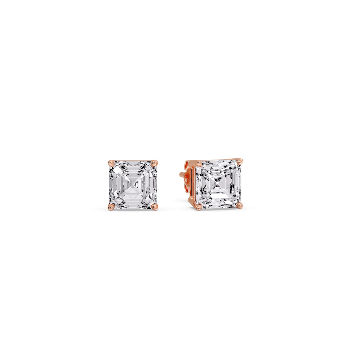 0.75 Ct. Asscher Single Stud Earring with 14K Rose Gold White Diamond