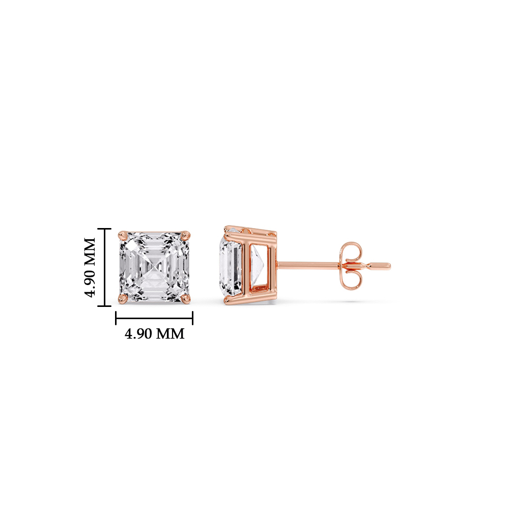 0.75 Ct. Asscher Single Stud Earring with 14K Rose Gold White Diamond
