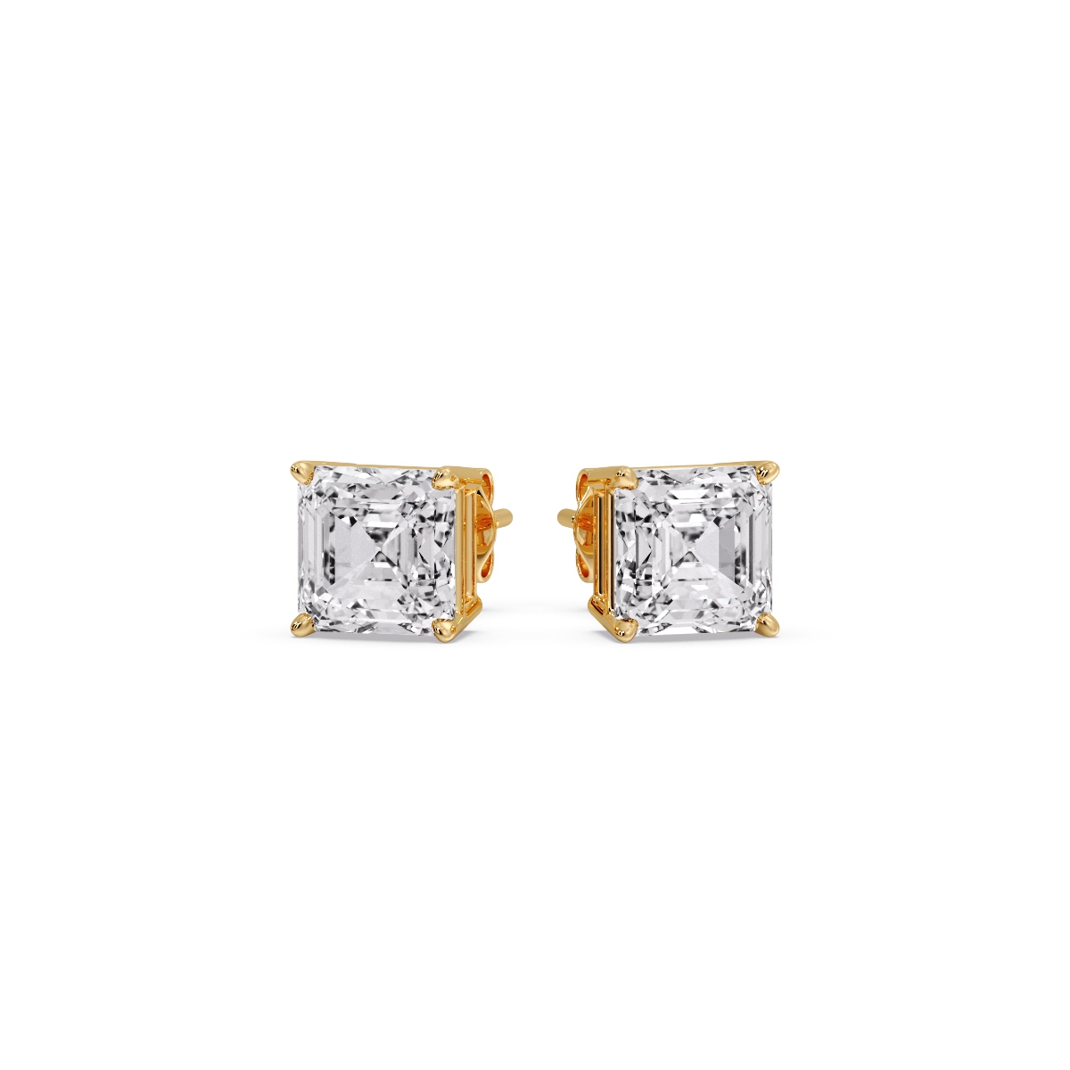 Asscher Cut Diamond Earring 2 Carat with 14K Yellow Gold White Diamond