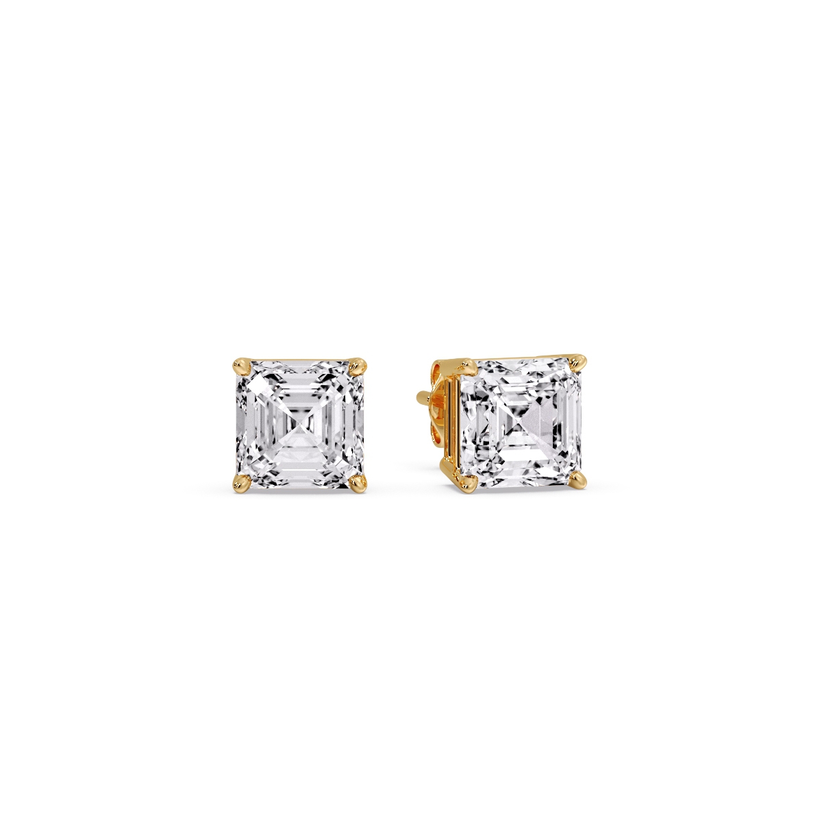 Asscher Cut Diamond Earring 2 Carat with 14K Yellow Gold White Diamond