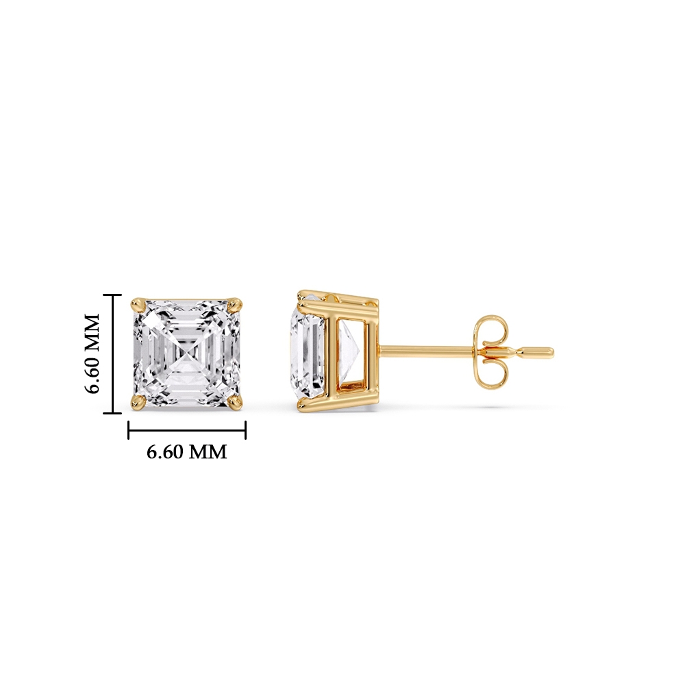 Asscher Cut Diamond Earring 2 Carat with 14K Yellow Gold White Diamond