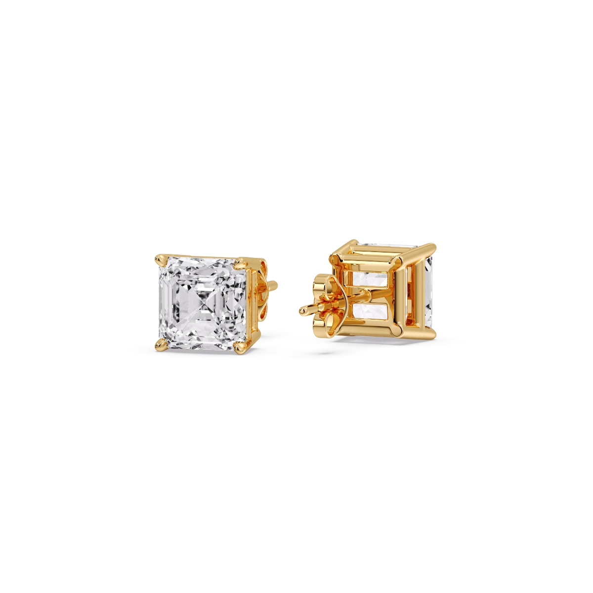 Asscher Cut Diamond Earring 2 Carat with 14K Yellow Gold White Diamond