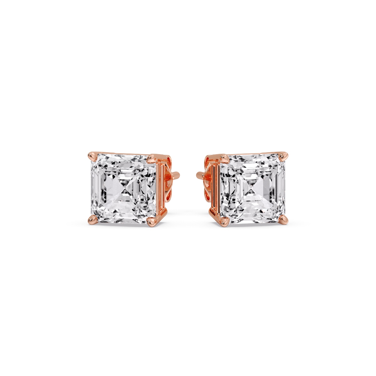 Diamond Asscher Cut Stud Earring 4 Carat with 14K Rose Gold White Diamond