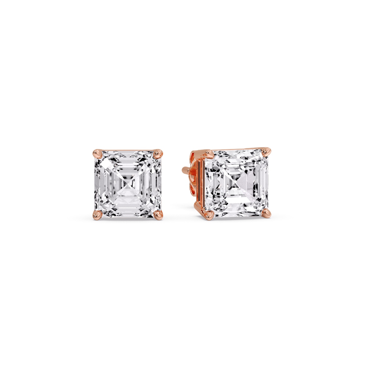 Diamond Asscher Cut Stud Earring 4 Carat with 14K Rose Gold White Diamond