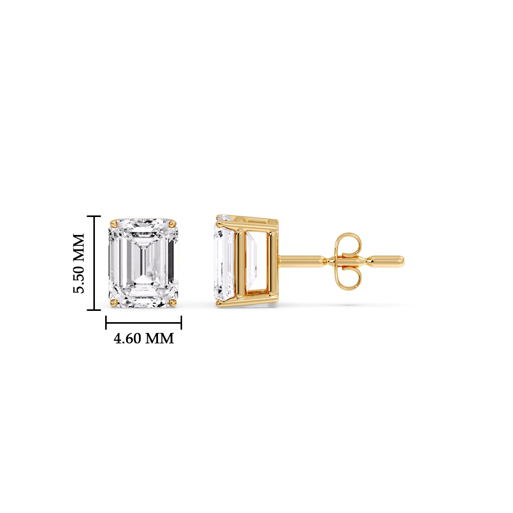 Diamond Emerald Cut Basket Stud Earring 0.75 Carat with 14K Yellow Gold White Diamond