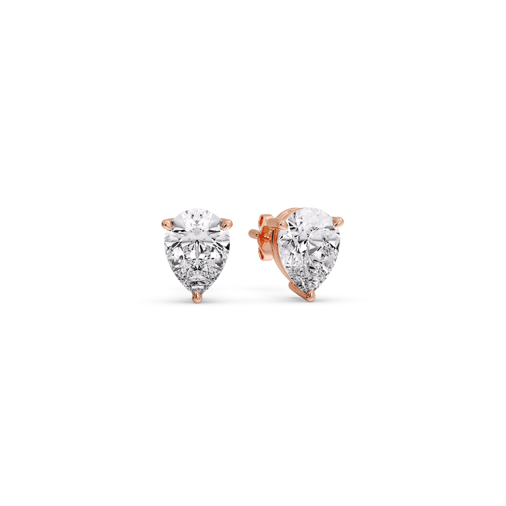 Diamond Pear Cut 3 Prong Earring 0.75 Carat with 14K Rose Gold White Diamond