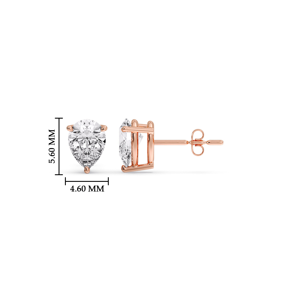 Diamond Pear Cut 3 Prong Earring 0.75 Carat with 14K Rose Gold White Diamond