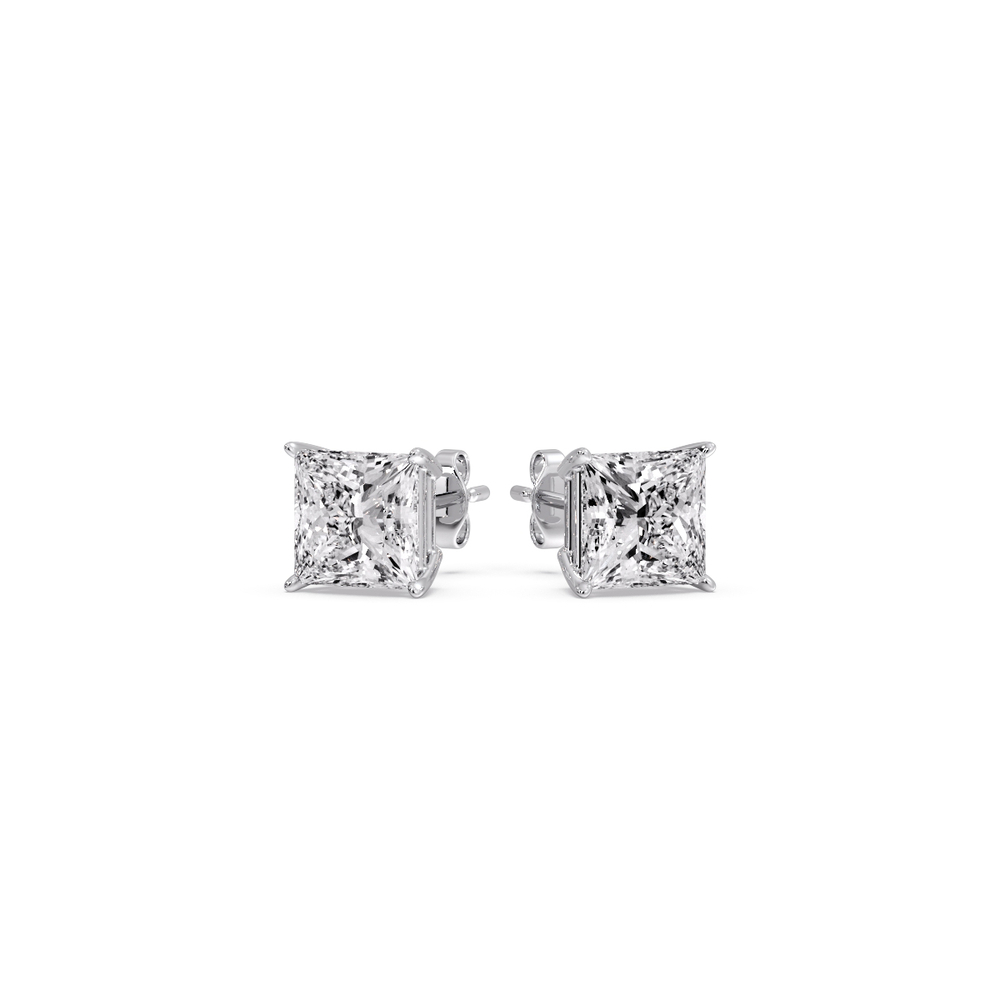 Diamond Princess Cut Basket Stud Earring 0.75 Carat with 14K White Gold White Diamond