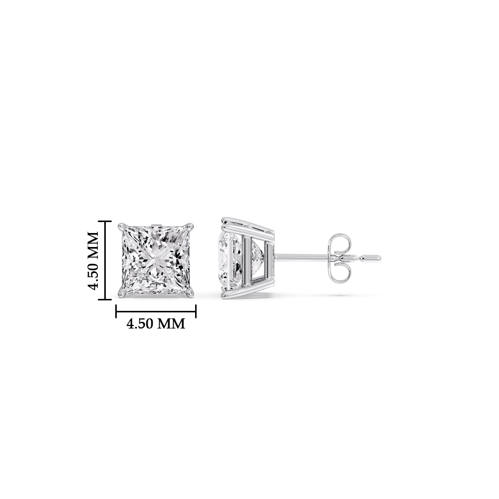 Diamond Princess Cut Basket Stud Earring 0.75 Carat with 14K White Gold White Diamond