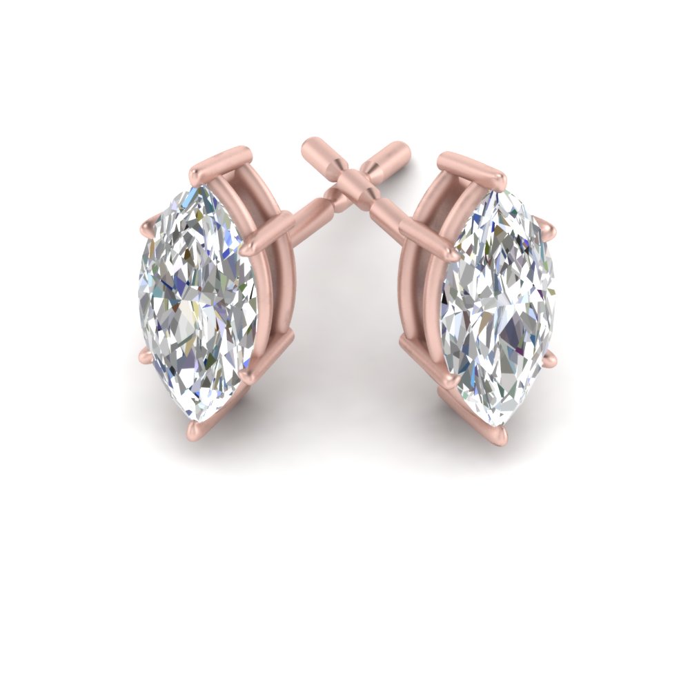 Eight Carat 6 Prong Stud Earrings Marquise Diamond with 14K Rose Gold White Diamond