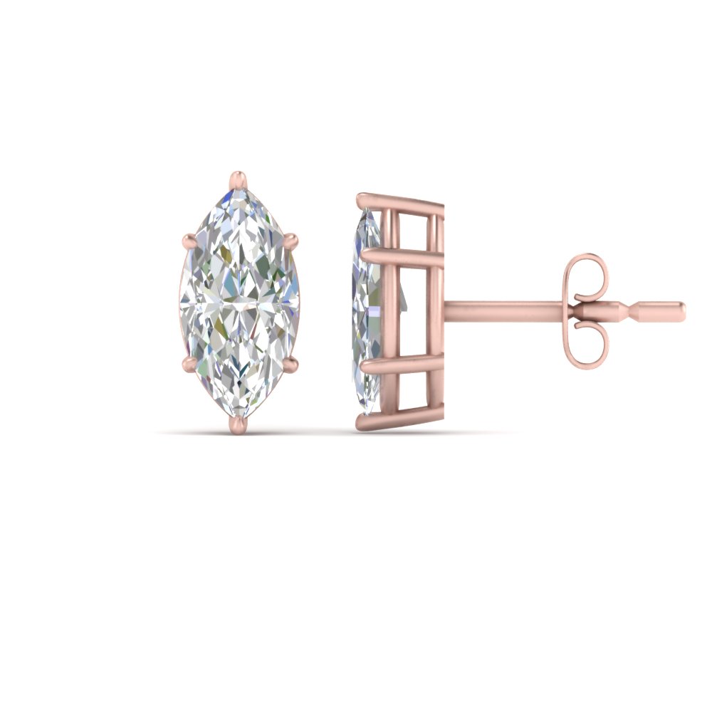 Eight Carat 6 Prong Stud Earrings Marquise Diamond with 14K Rose Gold White Diamond
