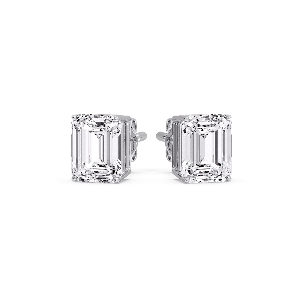Emerald Cut 3 Carat Diamond Stud Earring with 14K White Gold White Diamond