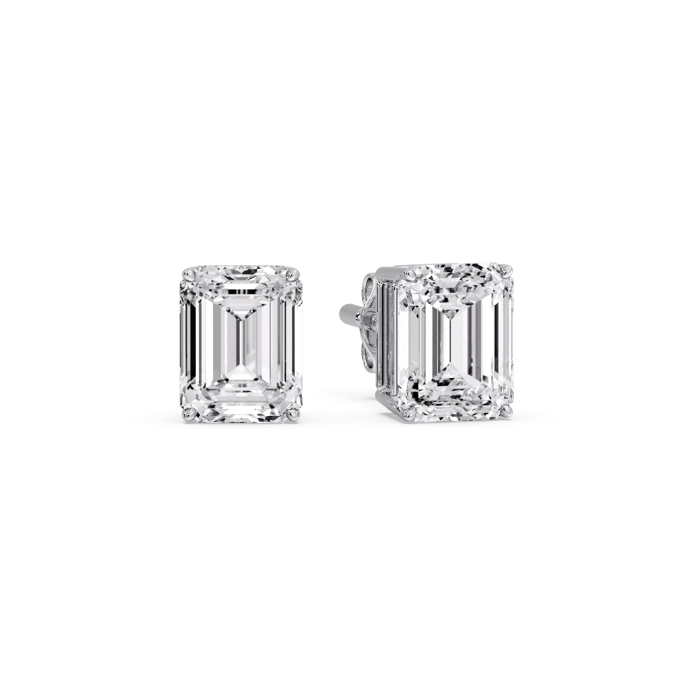 Emerald Cut 3 Carat Diamond Stud Earring with 14K White Gold White Diamond
