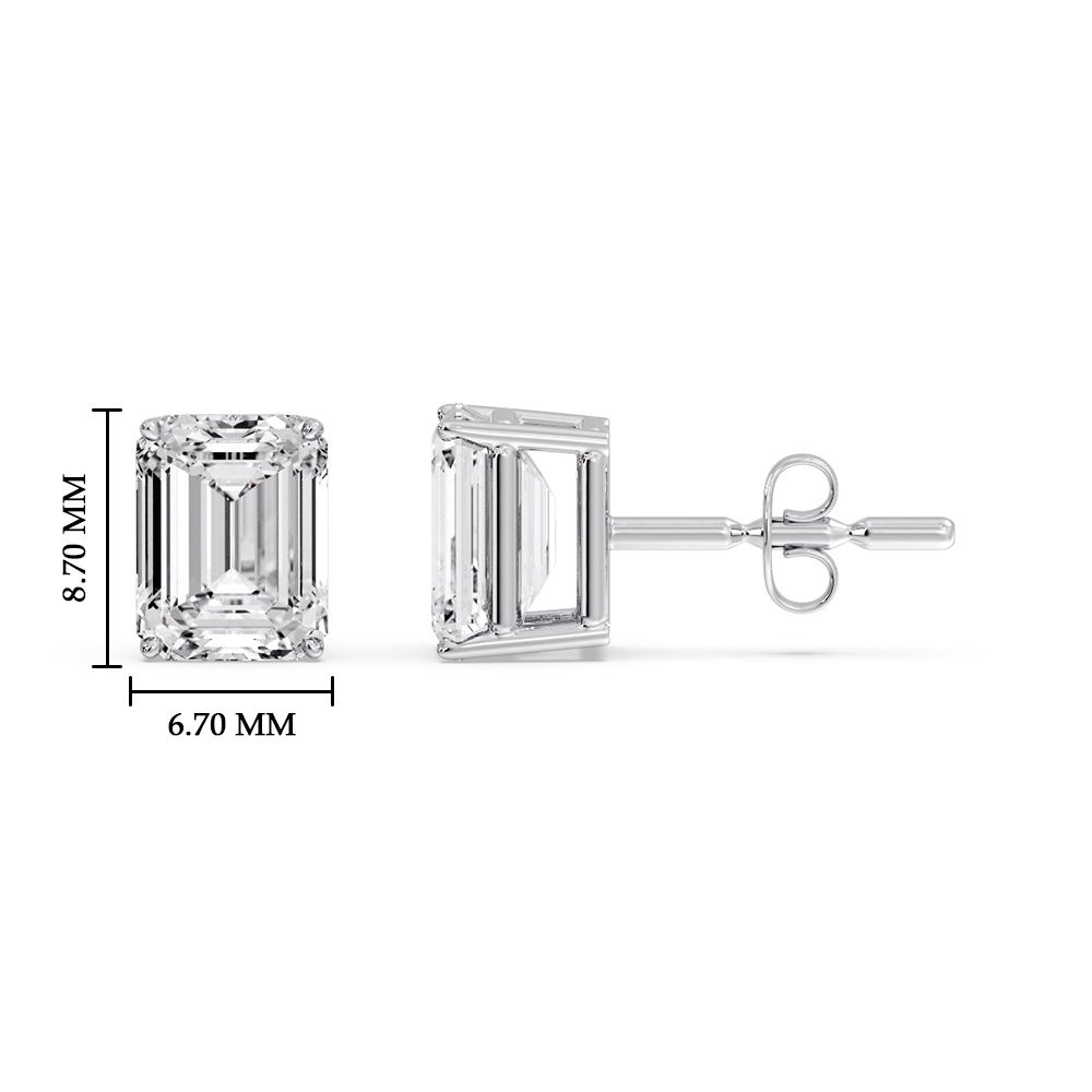 Emerald Cut 3 Carat Diamond Stud Earring with 14K White Gold White Diamond