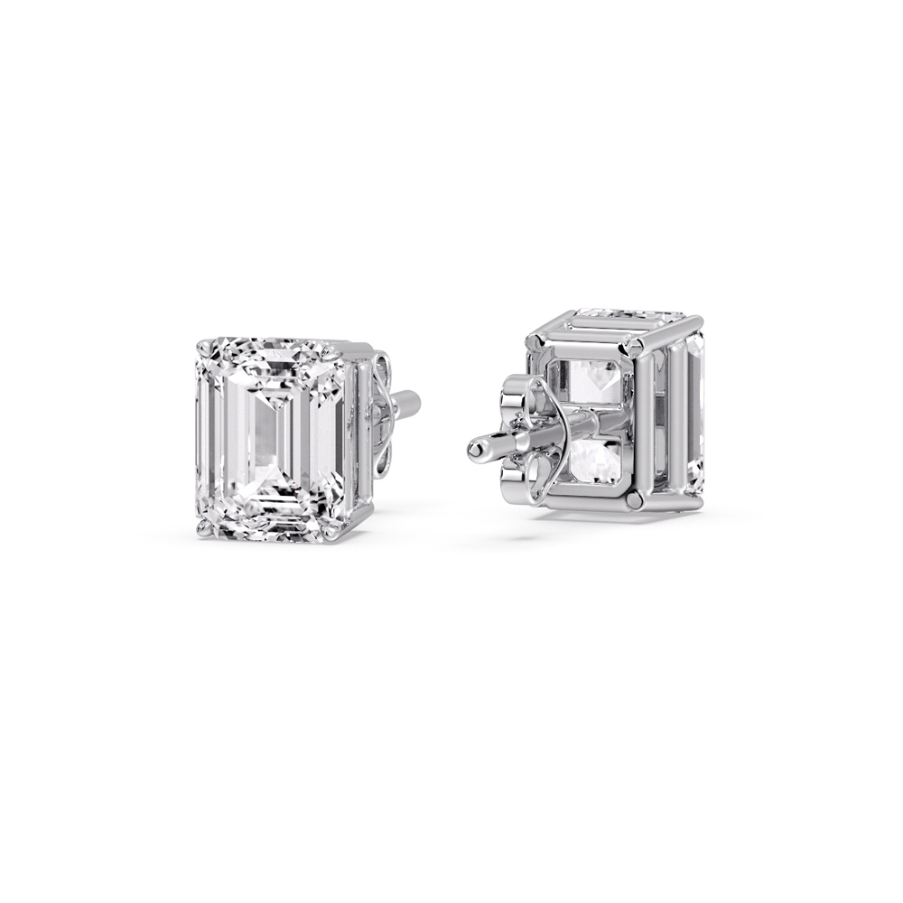 Emerald Cut 3 Carat Diamond Stud Earring with 14K White Gold White Diamond