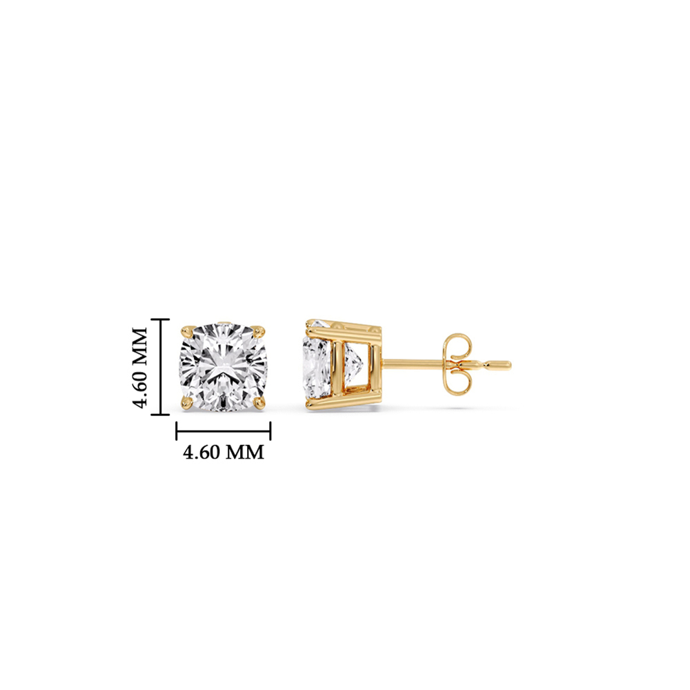 Half Carat Cushion Diamond Basket Stud Earring with White Diamond in 14K Yellow Gold