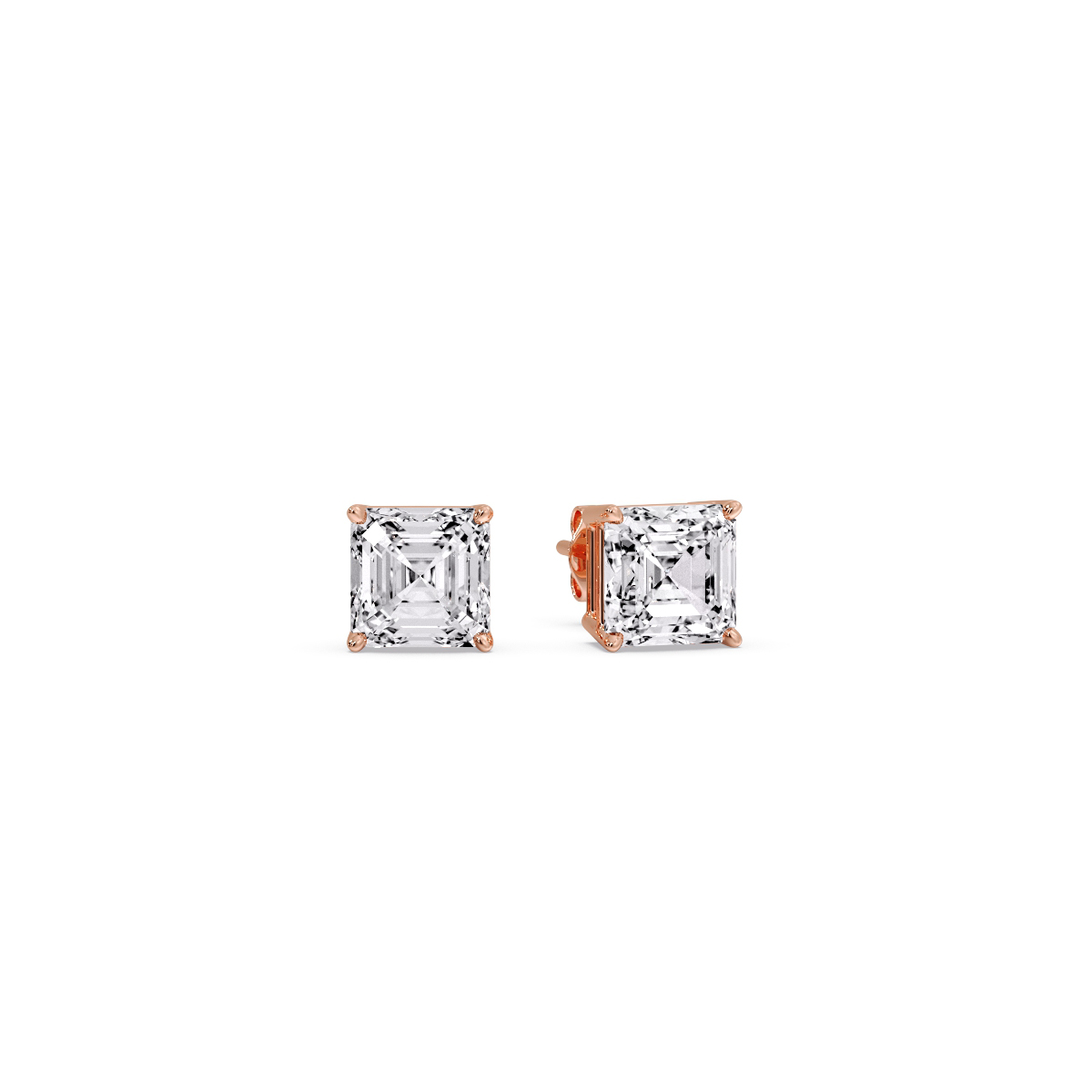 Half Carat Asscher Diamond Stud Earring with White Diamond in 14K Rose Gold