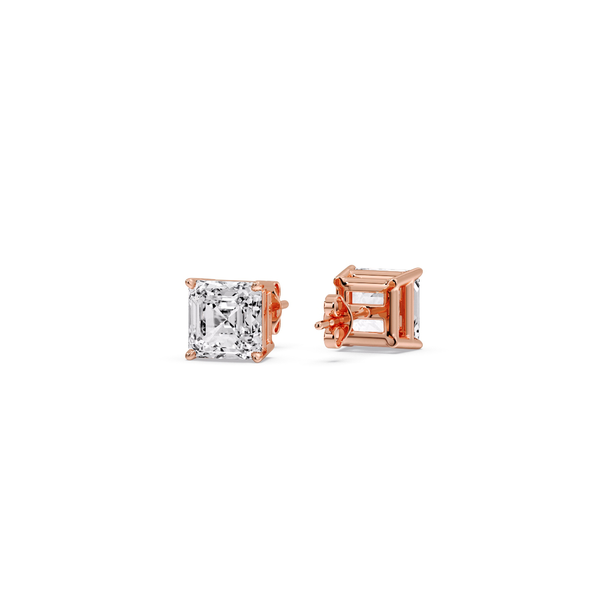 Half Carat Asscher Diamond Stud Earring with White Diamond in 14K Rose Gold