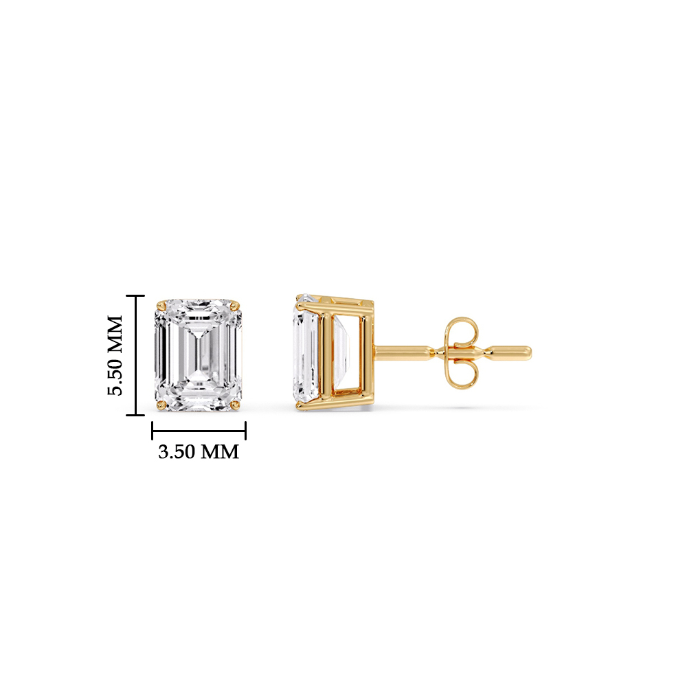 Half Carat Diamond Emerald Cut Basket Stud Earring with 14K Yellow Gold White Diamond