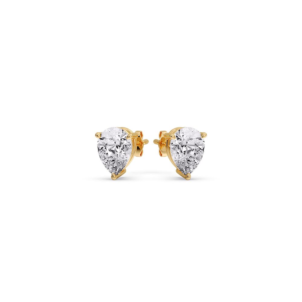 Half Carat Pear Shaped Diamond Stud Earring with 14K Yellow Gold White Diamond