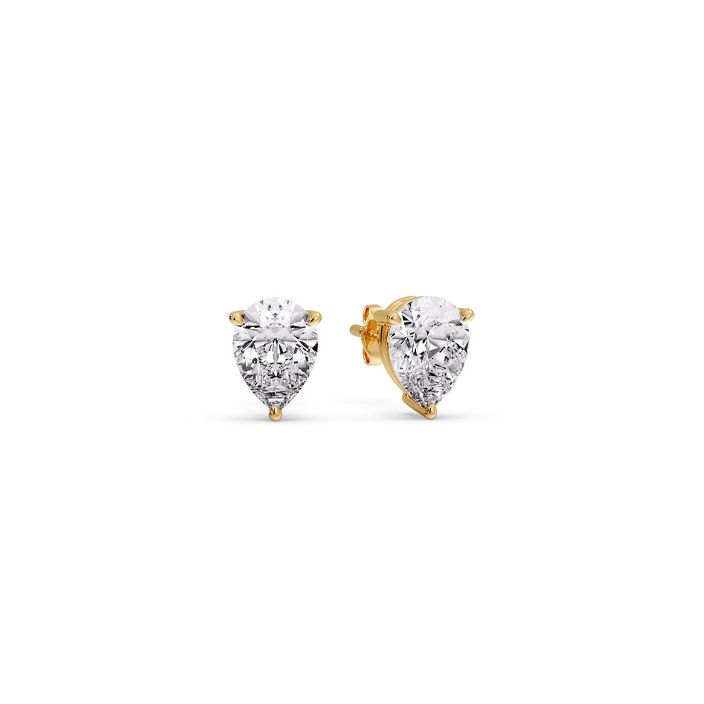 Half Carat Pear Shaped Diamond Stud Earring with 14K Yellow Gold White Diamond