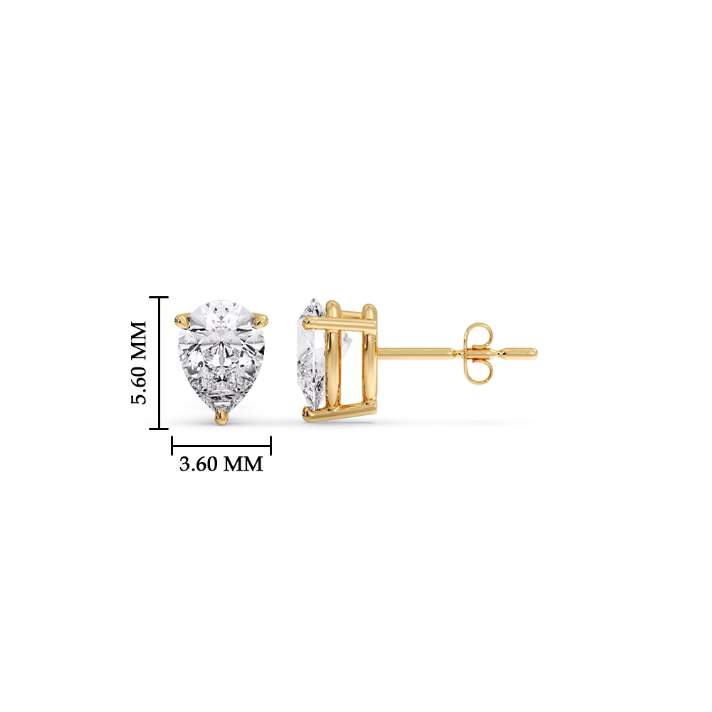 Half Carat Pear Shaped Diamond Stud Earring with 14K Yellow Gold White Diamond