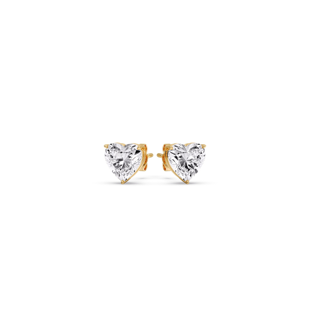 Half Carat Heart 3 Prong Basket Stud Earring with 14K Yellow Gold White Diamond