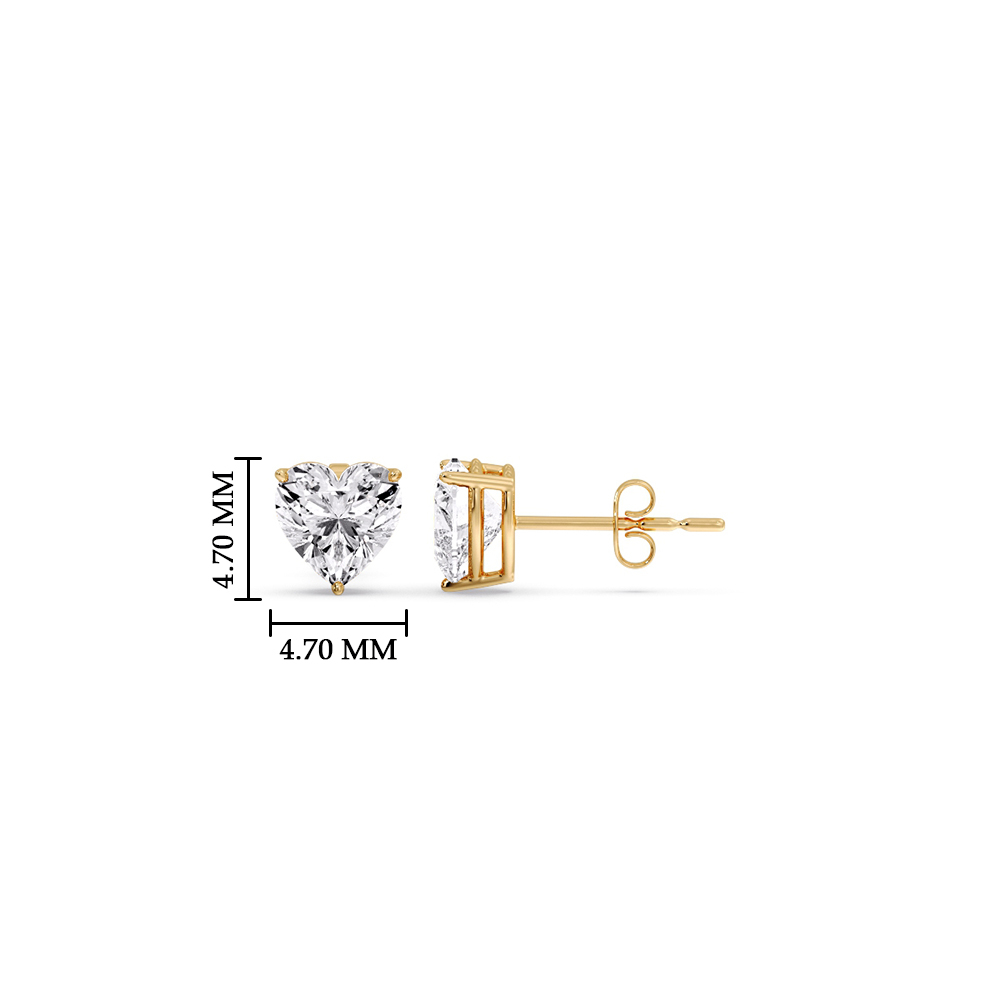 Half Carat Heart 3 Prong Basket Stud Earring with 14K Yellow Gold White Diamond
