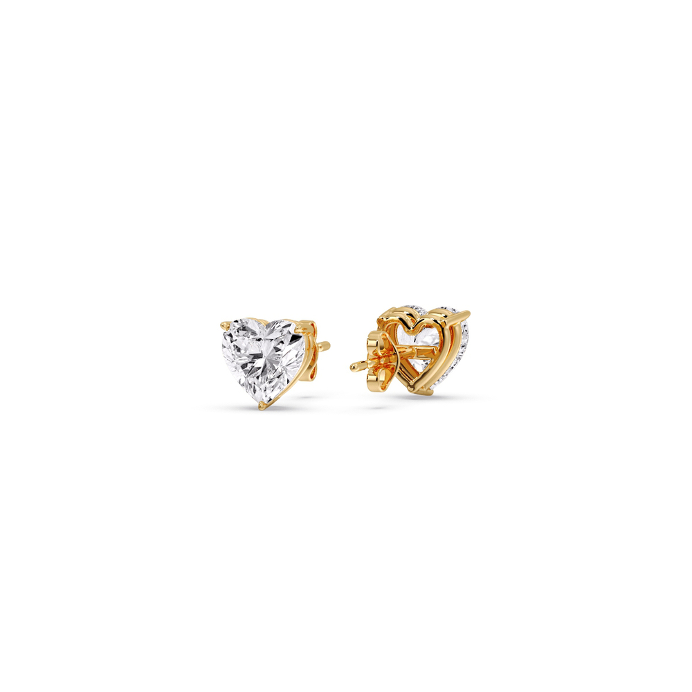 Half Carat Heart 3 Prong Basket Stud Earring with 14K Yellow Gold White Diamond