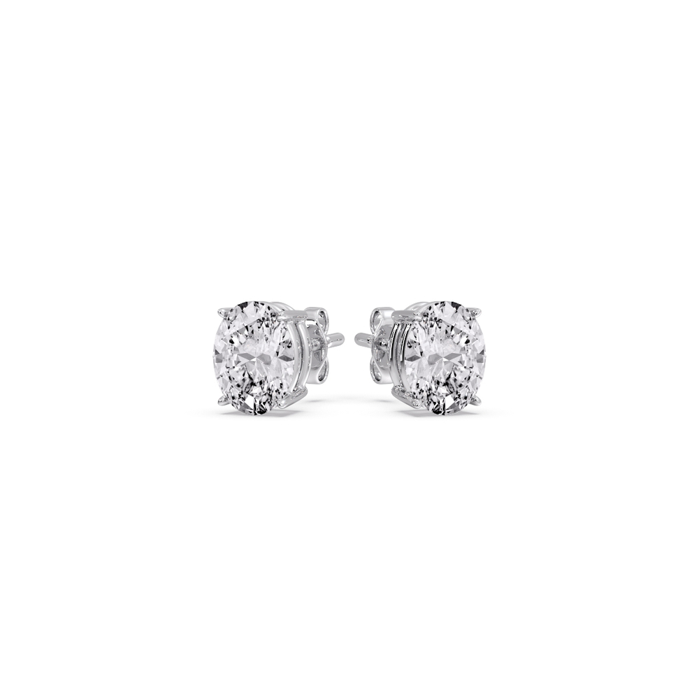Half Carat Oval Shaped Basket Stud Earring with 14K White Gold White Diamond