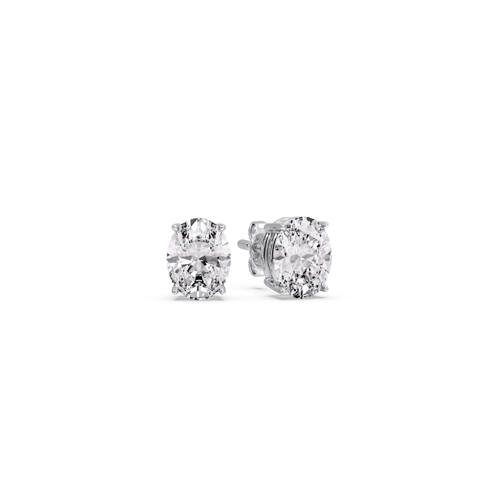 Half Carat Oval Shaped Basket Stud Earring with 14K White Gold White Diamond