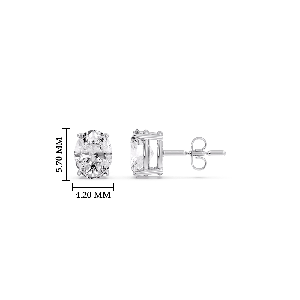 Half Carat Oval Shaped Basket Stud Earring with 14K White Gold White Diamond