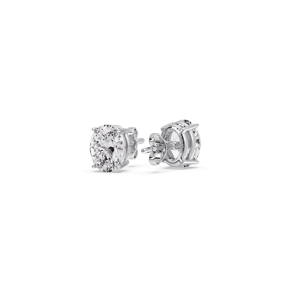 Half Carat Oval Shaped Basket Stud Earring with 14K White Gold White Diamond