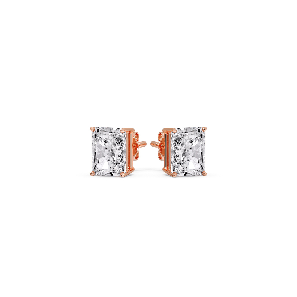 Half Carat Radiant Diamond Basket Stud Earring with 14K Rose Gold White Diamond