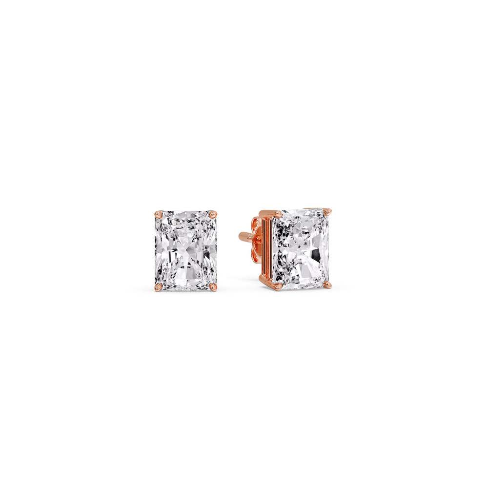 Half Carat Radiant Diamond Basket Stud Earring with 14K Rose Gold White Diamond