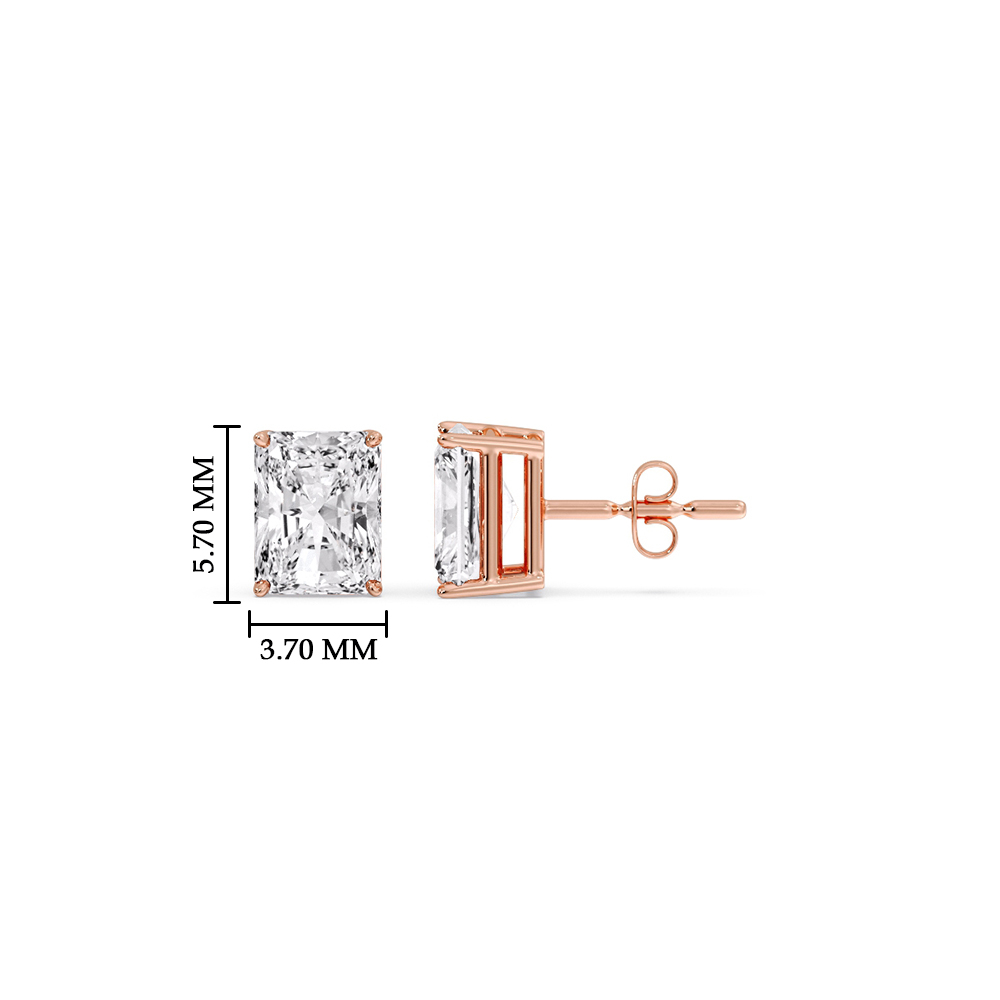 Half Carat Radiant Diamond Basket Stud Earring with 14K Rose Gold White Diamond