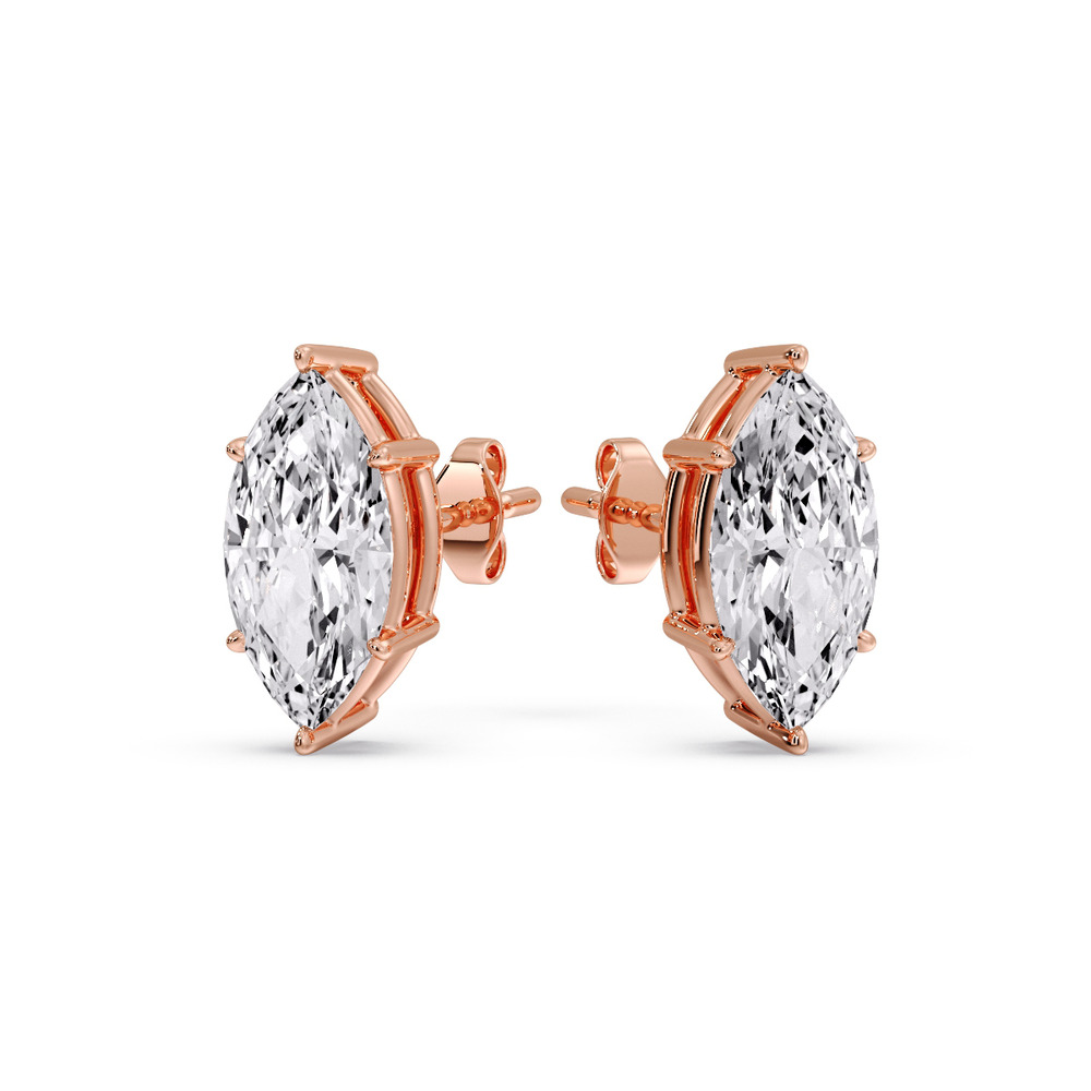 Marquise Diamond 6 Prong Stud Earrings 3 Ct with 14K Rose Gold White Diamond