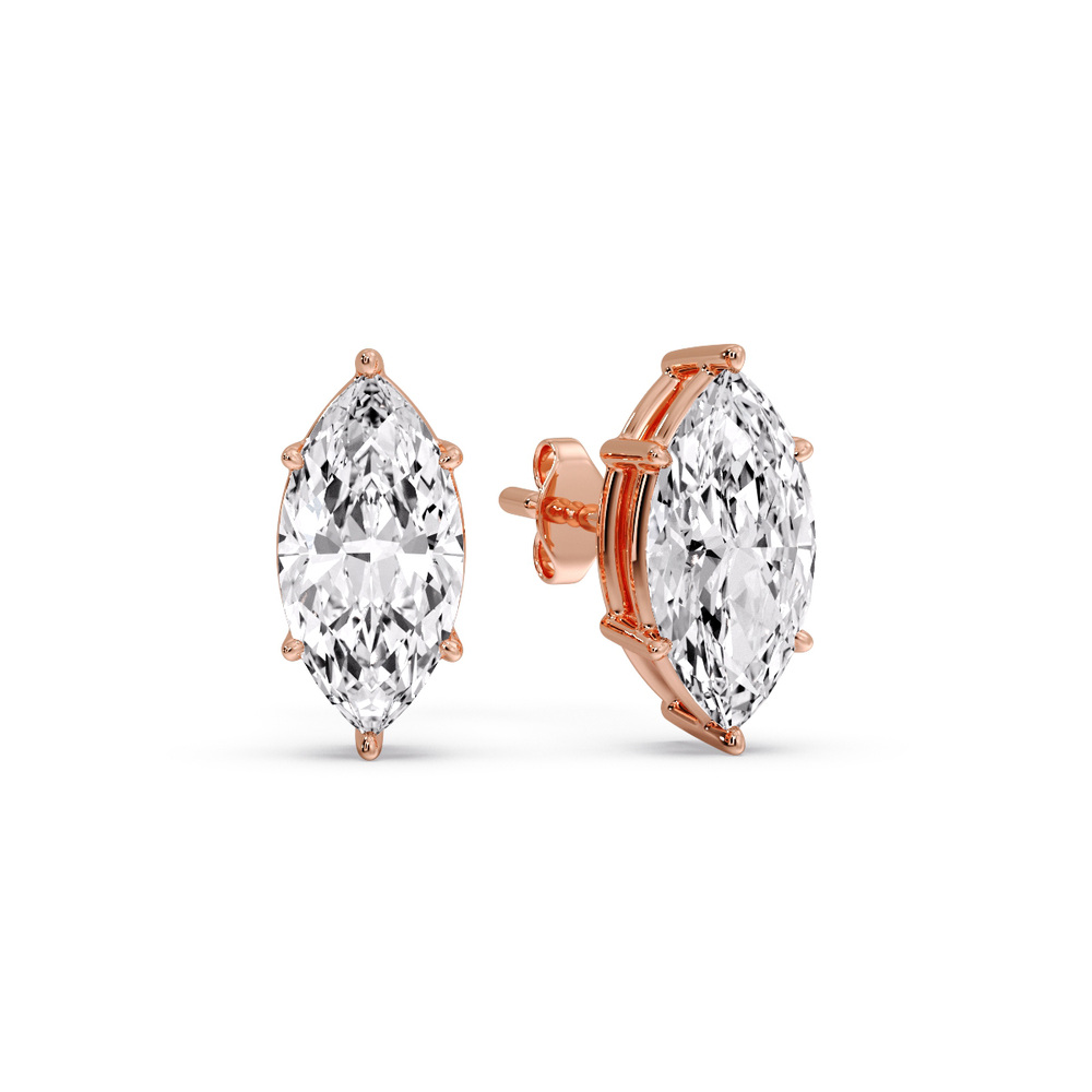 Marquise Diamond 6 Prong Stud Earrings 3 Ct with 14K Rose Gold White Diamond