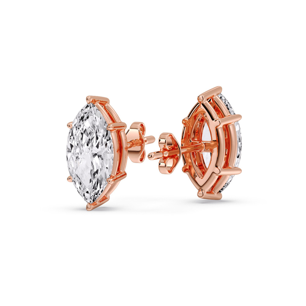 Marquise Diamond 6 Prong Stud Earrings 3 Ct with 14K Rose Gold White Diamond