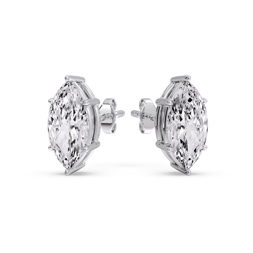 Marquise Diamond 6 Prong Stud Earrings 4 Ct with 14K White Gold White Diamond