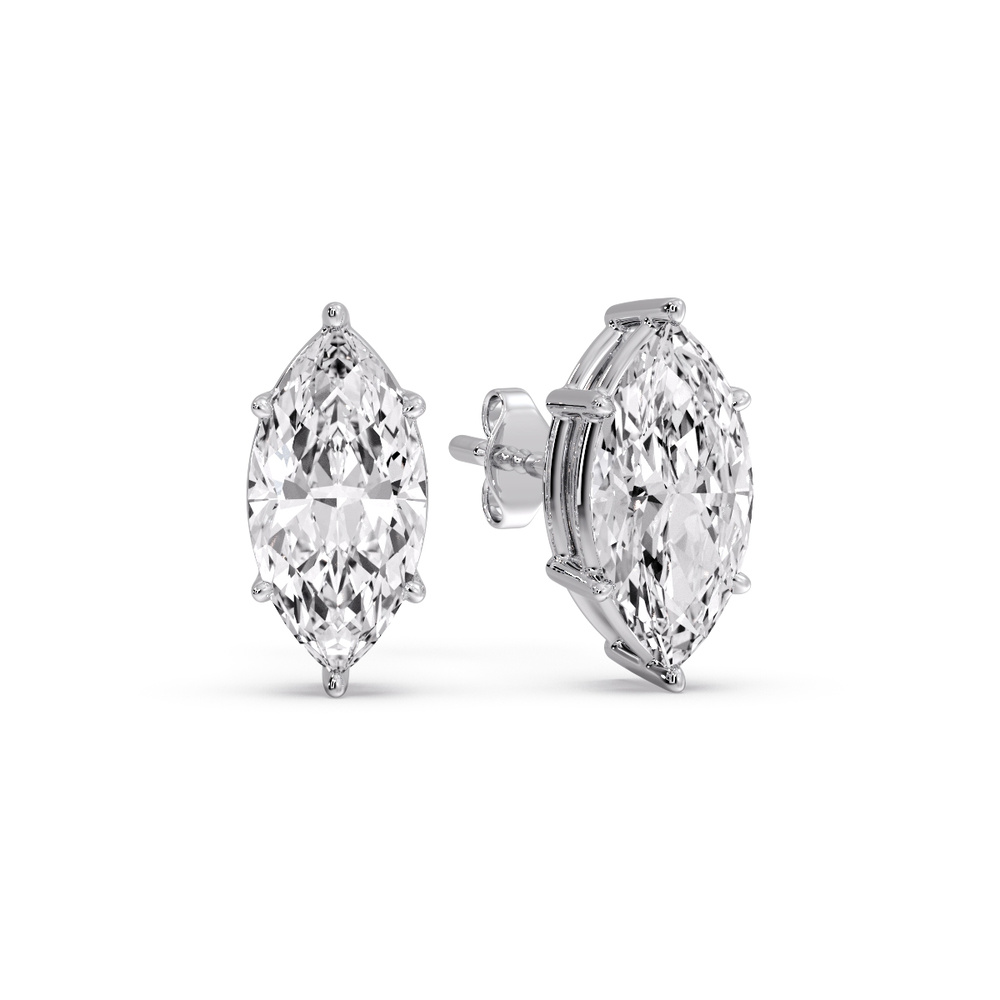 Marquise Diamond 6 Prong Stud Earrings 4 Ct with 14K White Gold White Diamond